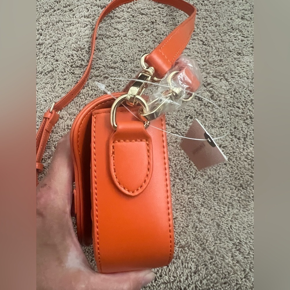 NWT new Anthropologie Delilah woven faux leather chain bag orange crossbody - Picture 11 of 17